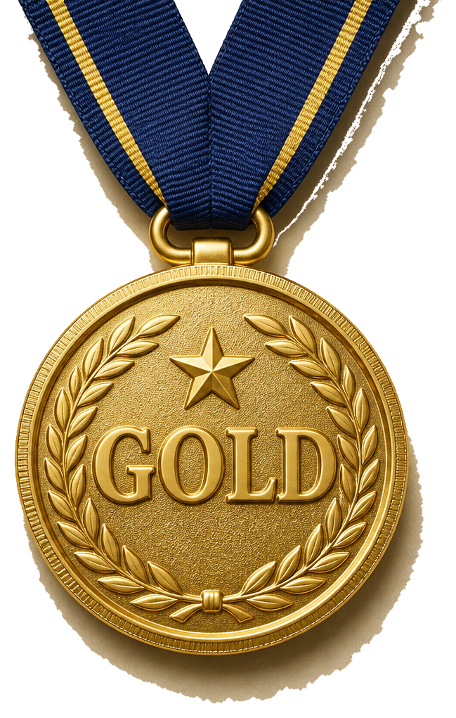 Hanging gold prize medal — Independently rated Gold